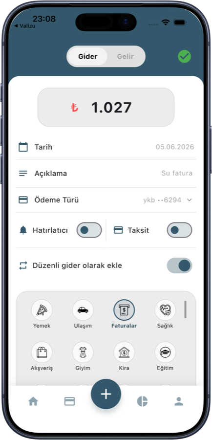 Cepte Bütçe işlem ekleme ekranı
