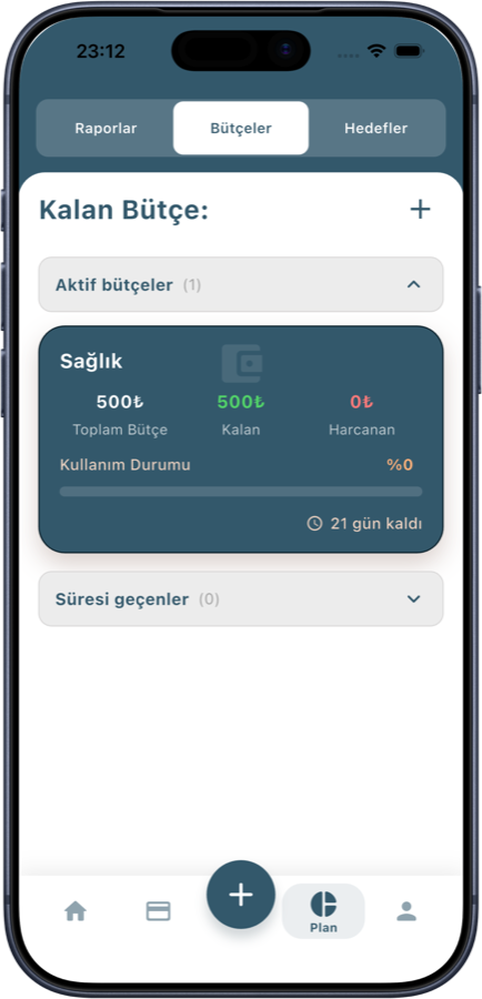 Cepte Bütçe bütçe ekranı